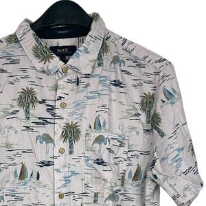 Roark Palm Flamingo Print Button Up Short Sleeve Tropical Aloha Shirt Large‎